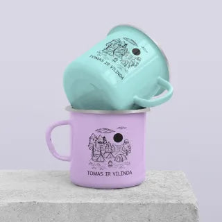 Metal mug set for a couple "Adventure partners" with the names of your choice