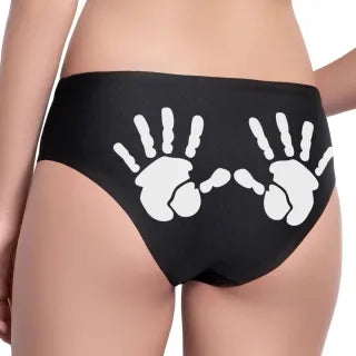 Moteriški apatiniai su spauda nugaroje "Prisilietimas"