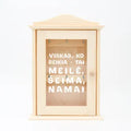 Medinė raktų dėžutė su stiklu "Meilė, šeima, namai"
