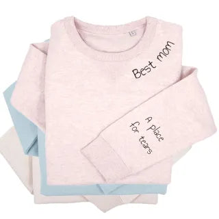 UNISEX pastelinis "Sully" džemperis "Best mom" su spauda ant rankovės