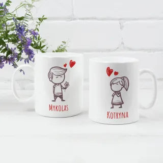 Tassenset für ein verliebtes Paar mit den Namen Ihrer Wahl