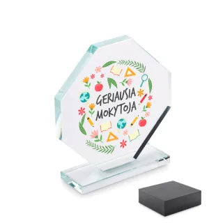 Stiklinis trofėjus dovanų dėžutėje "Geriausia mokytoja"