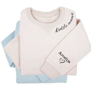 UNISEX pastelinis "Sully" džemperis "Krikšto Mama" su vaikų vardais ant rankovės