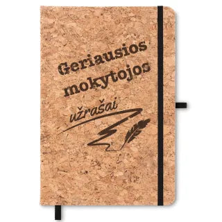 Užrašų knygelė kamštiniu viršeliu "Geriausios mokytojos užrašai" (A5)